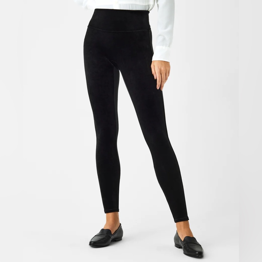 SPANX Velvet Leggings Velour Black Compression Large
